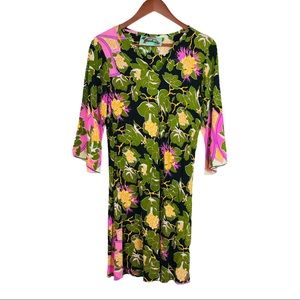 Rainbow Jo Maui M rayon dress tropical pattern Flutter Sleeve